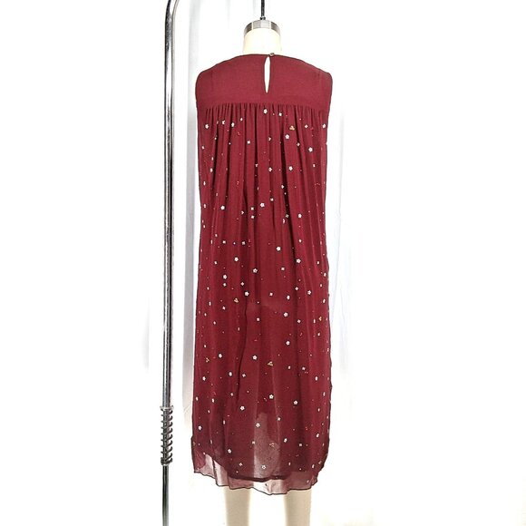 Megan Park Silk Hand Painted Beaded Burgundy Midi Dress Indian Artisan Work 2 - Picture 4 of 10